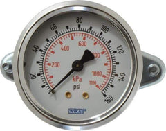 Wika - 2-1/2" Dial, 1/4 Thread, 0-160 Scale Range, Pressure Gauge - U-Clamp Panel Mount, Center Back Connection Mount, Accurate to 3-2-3% of Scale - USA Tool & Supply