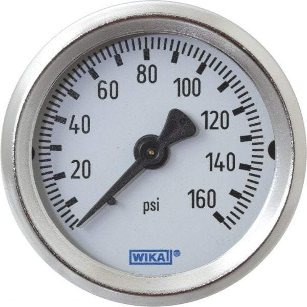 Wika - 2" Dial, 1/4 Thread, 0-160 Scale Range, Pressure Gauge - U-Clamp Panel Mount, Center Back Connection Mount, Accurate to 3-2-3% of Scale - USA Tool & Supply