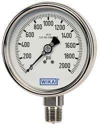 Wika - 4" Dial, 1/4 Thread, 0-15 Scale Range, Pressure Gauge - Lower Connection Mount, Accurate to 1% of Scale - USA Tool & Supply