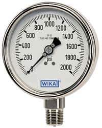 Wika - 2-1/2" Dial, 1/4 Thread, 0-3,000 Scale Range, Pressure Gauge - Lower Connection Mount, Accurate to 2-1-2% of Scale - USA Tool & Supply