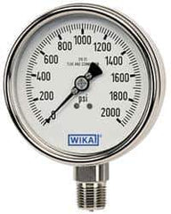 Wika - 2-1/2" Dial, 1/4 Thread, 0-3,000 Scale Range, Pressure Gauge - Lower Connection Mount, Accurate to 2-1-2% of Scale - USA Tool & Supply
