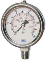 Wika - 2-1/2" Dial, 1/4 Thread, 0-600 Scale Range, Pressure Gauge - Lower Connection Mount, Accurate to 2-1-2% of Scale - USA Tool & Supply