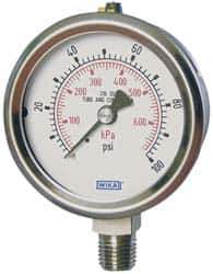 Wika - 2-1/2" Dial, 1/4 Thread, 0-100 Scale Range, Pressure Gauge - Lower Connection Mount, Accurate to 2-1-2% of Scale - USA Tool & Supply