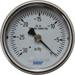 Wika - 2-1/2" Dial, 1/4 Thread, 30-0 Scale Range, Pressure Gauge - Center Back Connection Mount, Accurate to 2-1-2% of Scale - USA Tool & Supply