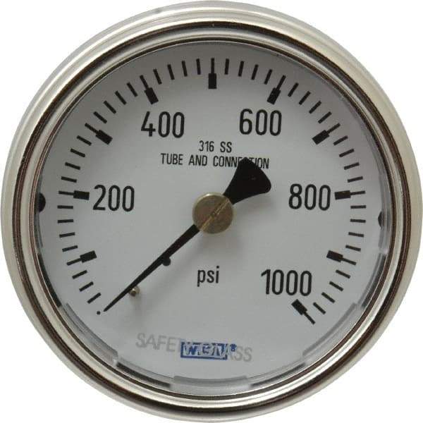 Wika - 2-1/2" Dial, 1/4 Thread, 0-1,000 Scale Range, Pressure Gauge - Center Back Connection Mount, Accurate to 2-1-2% of Scale - USA Tool & Supply