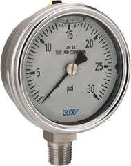 Wika - 2-1/2" Dial, 1/4 Thread, 0-30 Scale Range, Pressure Gauge - Lower Connection Mount, Accurate to 2-1-2% of Scale - USA Tool & Supply