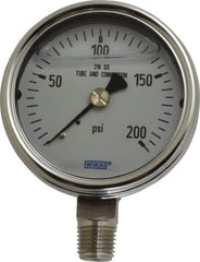 Wika - 2-1/2" Dial, 1/4 Thread, 0-200 Scale Range, Pressure Gauge - Lower Connection Mount, Accurate to 2-1-2% of Scale - USA Tool & Supply
