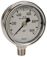 Wika - 2-1/2" Dial, 1/4 Thread, 0-1,000 Scale Range, Pressure Gauge - Lower Connection Mount, Accurate to 2-1-2% of Scale - USA Tool & Supply