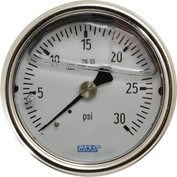 Wika - 2-1/2" Dial, 1/4 Thread, 0-30 Scale Range, Pressure Gauge - Center Back Connection Mount, Accurate to 2-1-2% of Scale - USA Tool & Supply