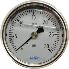 Wika - 2-1/2" Dial, 1/4 Thread, 0-30 Scale Range, Pressure Gauge - Center Back Connection Mount, Accurate to 2-1-2% of Scale - USA Tool & Supply