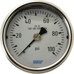 Wika - 2-1/2" Dial, 1/4 Thread, 0-100 Scale Range, Pressure Gauge - Center Back Connection Mount, Accurate to 2-1-2% of Scale - USA Tool & Supply