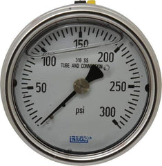 Wika - 2-1/2" Dial, 1/4 Thread, 0-300 Scale Range, Pressure Gauge - Center Back Connection Mount, Accurate to 2-1-2% of Scale - USA Tool & Supply