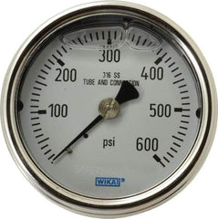 Wika - 2-1/2" Dial, 1/4 Thread, 0-600 Scale Range, Pressure Gauge - Center Back Connection Mount, Accurate to 2-1-2% of Scale - USA Tool & Supply