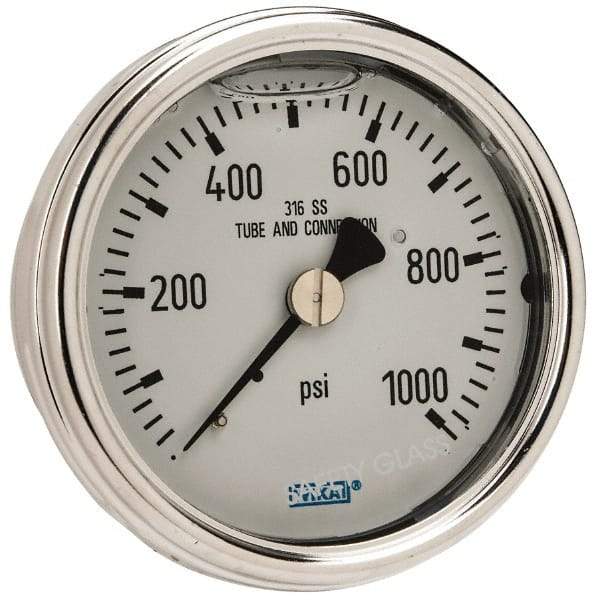 Wika - 2-1/2" Dial, 1/4 Thread, 0-1,000 Scale Range, Pressure Gauge - Center Back Connection Mount, Accurate to 2-1-2% of Scale - USA Tool & Supply