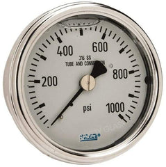 Wika - 2-1/2" Dial, 1/4 Thread, 0-1,000 Scale Range, Pressure Gauge - Center Back Connection Mount, Accurate to 2-1-2% of Scale - USA Tool & Supply