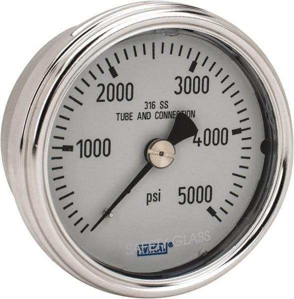 Wika - 2-1/2" Dial, 1/4 Thread, 0-5,000 Scale Range, Pressure Gauge - Center Back Connection Mount, Accurate to 2-1-2% of Scale - USA Tool & Supply