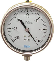 Wika - 4" Dial, 1/4 Thread, 30-0 Scale Range, Pressure Gauge - Lower Connection Mount, Accurate to 1% of Scale - USA Tool & Supply