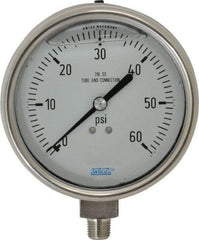 Wika - 4" Dial, 1/4 Thread, 0-60 Scale Range, Pressure Gauge - Lower Connection Mount, Accurate to 1% of Scale - USA Tool & Supply