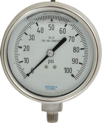 Wika - 4" Dial, 1/4 Thread, 0-100 Scale Range, Pressure Gauge - Lower Connection Mount, Accurate to 1% of Scale - USA Tool & Supply