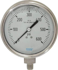 Wika - 4" Dial, 1/4 Thread, 0-600 Scale Range, Pressure Gauge - Lower Connection Mount, Accurate to 1% of Scale - USA Tool & Supply