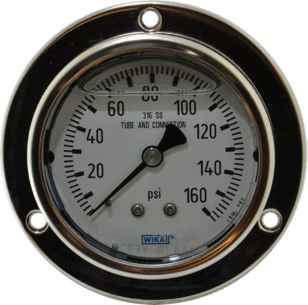 Wika - 2-1/2" Dial, 1/4 Thread, 0-160 Scale Range, Pressure Gauge - Lower Back Connection Mount, Accurate to 2-1-2% of Scale - USA Tool & Supply