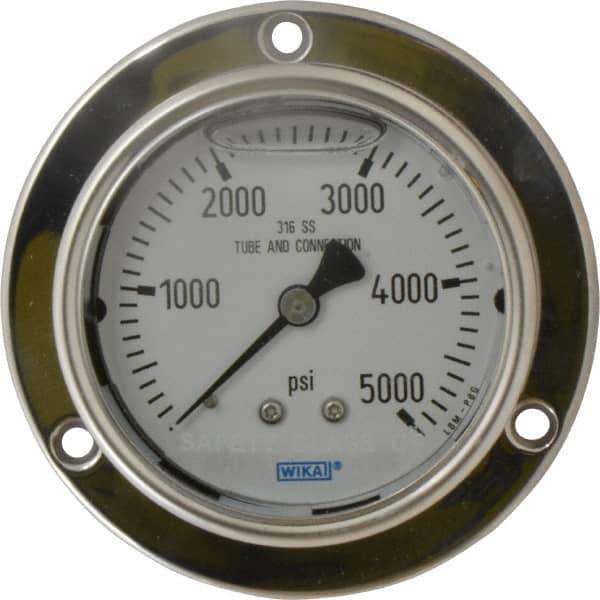 Wika - 2-1/2" Dial, 1/4 Thread, 0-5,000 Scale Range, Pressure Gauge - Lower Back Connection Mount, Accurate to 2-1-2% of Scale - USA Tool & Supply