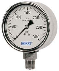 Wika - 2-1/2" Dial, 1/4 Thread, 0-1,500 Scale Range, Pressure Gauge - Lower Back Connection Mount, Accurate to 2-1-2% of Scale - USA Tool & Supply