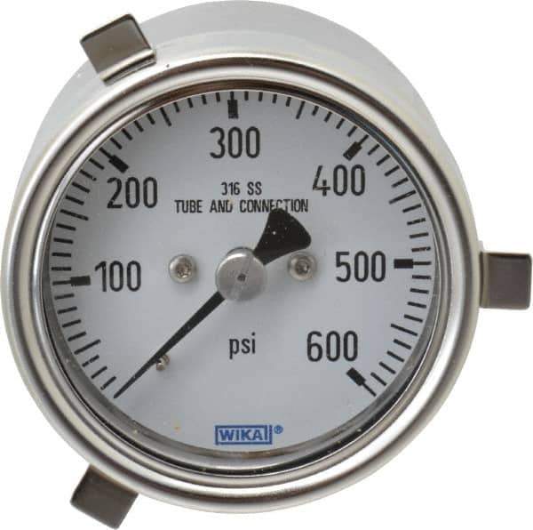 Wika - 2-1/2" Dial, 1/4 Thread, 0-600 Scale Range, Pressure Gauge - Lower Back Connection Mount, Accurate to 2-1-2% of Scale - USA Tool & Supply