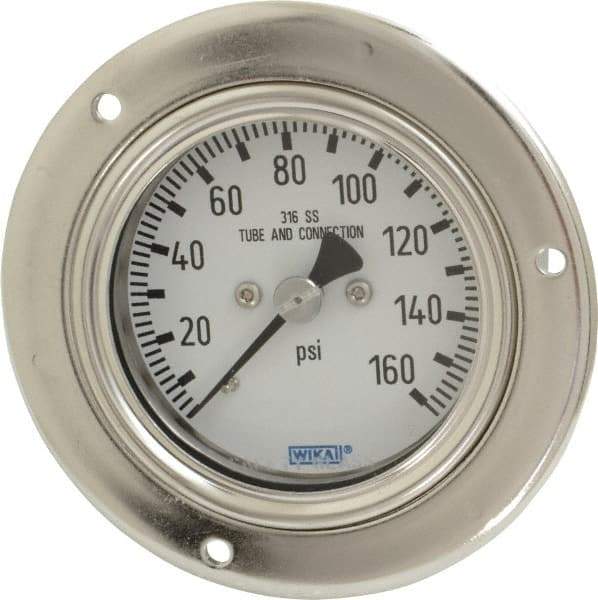 Wika - 2-1/2" Dial, 1/4 Thread, 0-160 Scale Range, Pressure Gauge - Lower Back Connection Mount, Accurate to 2-1-2% of Scale - USA Tool & Supply