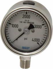Wika - 2-1/2" Dial, 1/4 Thread, 0-4,000 Scale Range, Pressure Gauge - Lower Connection Mount, Accurate to 2-1-2% of Scale - USA Tool & Supply