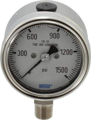 Wika - 2-1/2" Dial, 1/4 Thread, 0-1,500 Scale Range, Pressure Gauge - Lower Connection Mount, Accurate to 2-1-2% of Scale - USA Tool & Supply