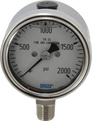 Wika - 2-1/2" Dial, 1/4 Thread, 0-2,000 Scale Range, Pressure Gauge - Lower Connection Mount, Accurate to 2-1-2% of Scale - USA Tool & Supply