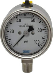Wika - 2-1/2" Dial, 1/4 Thread, 100 Scale Range, Pressure Gauge - Lower Connection Mount, Accurate to 2-1-2% of Scale - USA Tool & Supply