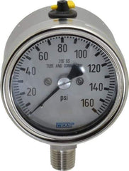 Wika - 2-1/2" Dial, 1/4 Thread, 160 Scale Range, Pressure Gauge - Lower Connection Mount, Accurate to 2-1-2% of Scale - USA Tool & Supply