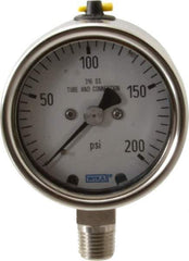 Wika - 2-1/2" Dial, 1/4 Thread, 200 Scale Range, Pressure Gauge - Lower Connection Mount, Accurate to 2-1-2% of Scale - USA Tool & Supply