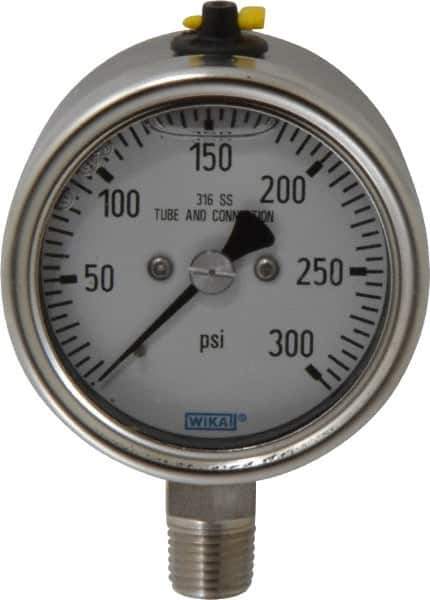 Wika - 2-1/2" Dial, 1/4 Thread, 300 Scale Range, Pressure Gauge - Lower Connection Mount, Accurate to 2-1-2% of Scale - USA Tool & Supply