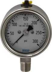 Wika - 2-1/2" Dial, 1/4 Thread, 300 Scale Range, Pressure Gauge - Lower Connection Mount, Accurate to 2-1-2% of Scale - USA Tool & Supply