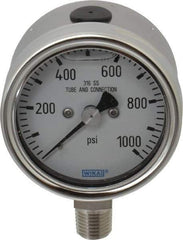 Wika - 2-1/2" Dial, 1/4 Thread, 1,000 Scale Range, Pressure Gauge - Lower Connection Mount, Accurate to 2-1-2% of Scale - USA Tool & Supply