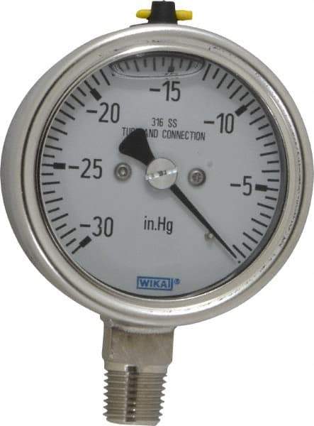 Wika - 2-1/2" Dial, 1/4 Thread, 30 Scale Range, Pressure Gauge - Lower Connection Mount, Accurate to 2-1-2% of Scale - USA Tool & Supply