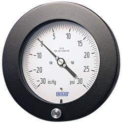 Wika - 4-1/2" Dial, 1/4 Thread, 0-15 Scale Range, Pressure Gauge - Lower Back Connection Mount, Accurate to 0.5% of Scale - USA Tool & Supply