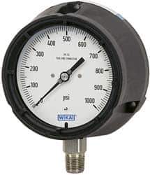 Wika - 4-1/2" Dial, 1/2 Thread, 0-600 Scale Range, Pressure Gauge - Lower Connection Mount, Accurate to 0.5% of Scale - USA Tool & Supply