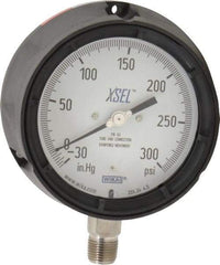 Wika - 4-1/2" Dial, 1/2 Thread, 30-0-300 Scale Range, Pressure Gauge - Lower Connection Mount, Accurate to 0.5% of Scale - USA Tool & Supply