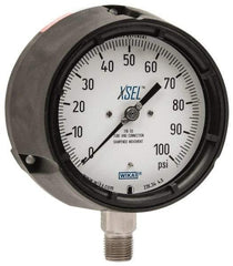 Wika - 4-1/2" Dial, 1/2 Thread, 0-100 Scale Range, Pressure Gauge - Lower Connection Mount, Accurate to 0.5% of Scale - USA Tool & Supply