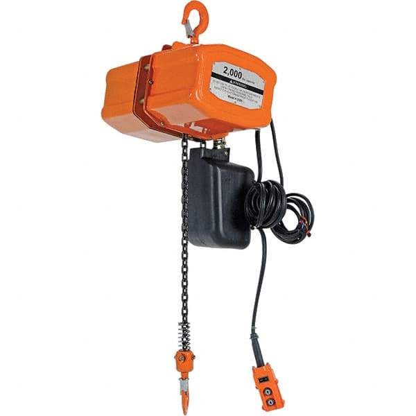 Vestil - 1 Ton Capacity, 17 FPM Lift Speed, 230 Volt, Electric Chain Hoist - 2.1 Output hp, 15' Max Lift - USA Tool & Supply