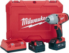 Milwaukee Tool - 1/2" Drive 18 Volt Pistol Grip Cordless Impact Wrench & Ratchet - 0 to 1,900 RPM, 0 to 2,200 BPM, 450 Ft/Lb Torque, 2 Lithium-Ion Batteries Included - USA Tool & Supply