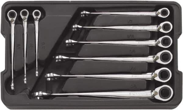 GearWrench - 9 Piece, 5/16" to 3/4", 12 Point Ratcheting Combination Wrench/X-Beam Set - Inch Measurement Standard, Chrome Finish, Comes in Plastic Tray - USA Tool & Supply