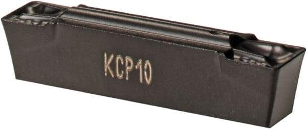 Kennametal - 0405A4G GUP Grade KCP10, 4.05mm Cutting Width Carbide Grooving Insert - 3.4mm Max Depth of Cut, Neutral, 0.4mm Corner Radius, TiCN/Al2O3/TiN Finish - USA Tool & Supply