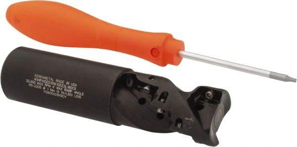 Kennametal - 1" Cut Diam, 1.432" Max Depth of Cut, 1" Shank Diam, 4.071" OAL, Indexable Square Shoulder Helical End Mill - EC10.., EP10.. Inserts, Weldon Shank, 0° Lead Angle - USA Tool & Supply