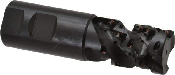 Kennametal - 1-1/4" Cut Diam, 1.764" Max Depth of Cut, 1-1/4" Shank Diam, 4.371" OAL, Indexable Square Shoulder Helical End Mill - EC10.., EP10.. Inserts, Weldon Shank, 0° Lead Angle - USA Tool & Supply