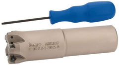 Iscar - 1-1/2" Cut Diam, 0.04" Max Depth, 1-1/4" Shank Diam, Weldon Shank Indexable High-Feed End Mill - Screw Holding Method, H600 WXCU 05 Insert, FF EWX-05 Toolholder, Through Coolant - USA Tool & Supply